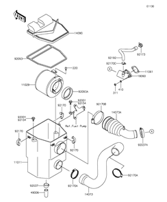 Air Cleaner Diagram and Parts List for KAF400FFF 2015 Kawasaki Lawn Tractor Accessories