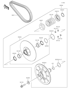 Driven Converter/Drive Belt Diagram and Parts List for KAF820GMFNL 2021 Kawasaki Lawn Tractor Accessories