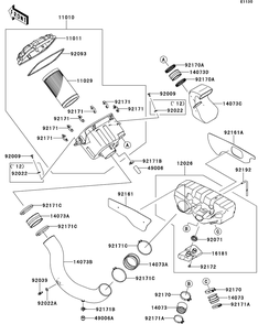 Part Location Diagram of 14073-0258 Kawasaki Duct, Joint, A/C Side