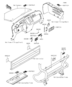 Labels Diagram and Parts List for KAF400FGF 2016 Kawasaki Lawn Tractor Accessories