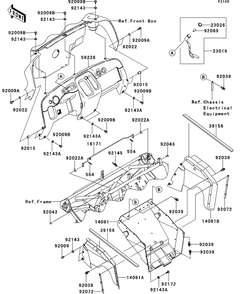 Frame Fittings Diagram and Parts List for KAF400AFF 2015 Kawasaki Lawn Tractor Accessories