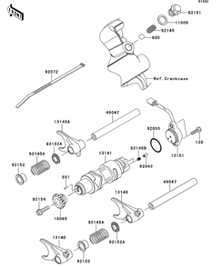 Gear Change Drum/Shift Fork Diagram and Parts List for KRT750DCF 2012 Kawasaki Lawn Tractor Accessories