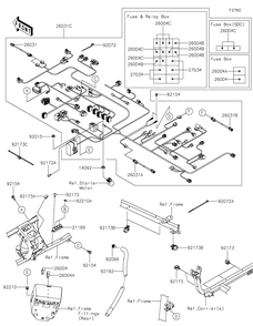 Chassis Electrical Equipment Diagram and Parts List for KRF1000DPFNL 2023 Kawasaki Lawn Tractor Accessories