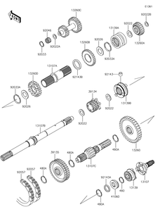 Transmission Diagram and Parts List for KAF620RHF 2017 Kawasaki Lawn Tractor Accessories