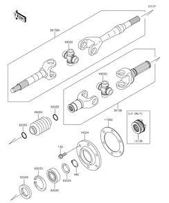 Drive Shaft-Rear Diagram and Parts List for KAF620RFF 2015 Kawasaki Lawn Tractor Accessories