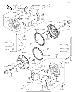 Front Hubs/Brakes Diagram and Parts List for KAF620RFF 2015 Kawasaki Lawn Tractor Accessories