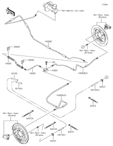 Rear Brake Piping Diagram and Parts List for KAF400KJF 2018 Kawasaki Lawn Tractor Accessories