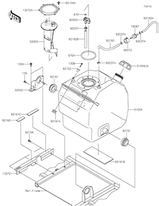 Fuel Tank Diagram and Parts List for KDF1000ANFNN 2022 Kawasaki Lawn Tractor Accessories