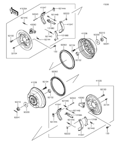 Front Hubs/Brakes Diagram and Parts List for KAF400FGF 2016 Kawasaki Lawn Tractor Accessories