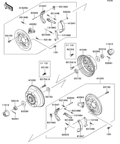 Rear Hubs/Brakes Diagram and Parts List for KAF400BEF 2014 Kawasaki Lawn Tractor Accessories