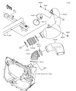 Air Cleaner-Belt Converter Diagram and Parts List for KAF1000CHF 2017 Kawasaki Lawn Tractor Accessories