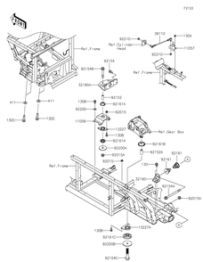 Engine Mount Diagram and Parts List for KAF1000FKF 2019 Kawasaki Lawn Tractor Accessories