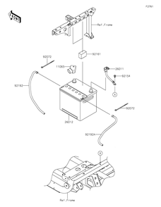 Battery Diagram and Parts List for KRT1000BPFNL 2023 Kawasaki Lawn Tractor Accessories