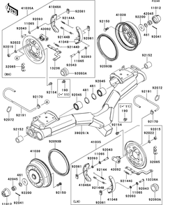 Rear Hubs/Brakes Diagram and Parts List for KAF620SDF 2013 Kawasaki Lawn Tractor Accessories