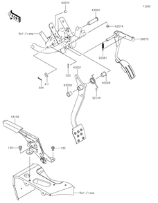 Brake Pedal/Throttle Lever Diagram and Parts List for KAF400JLS 2020 Kawasaki Lawn Tractor Accessories