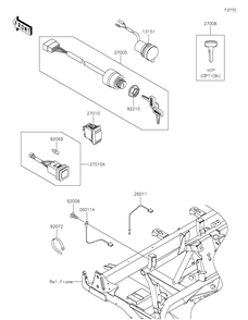 Ignition Switch Diagram and Parts List for KAF620ZMFNN 2021 Kawasaki Lawn Tractor Accessories
