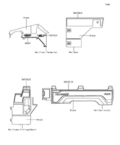 Decals(Green) Diagram and Parts List for KAF820FHF 2017 Kawasaki Lawn Tractor Accessories