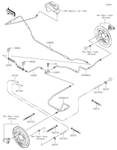 Rear Brake Piping Diagram and Parts List for KAF400HHF 2017 Kawasaki Lawn Tractor Accessories