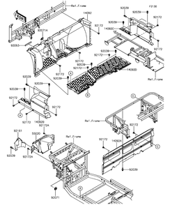 Frame Fittings Diagram and Parts List for KAF1000CHF 2017 Kawasaki Lawn Tractor Accessories