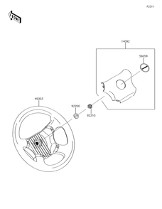 Steering Wheel Diagram and Parts List for KAF620PGF 2016 Kawasaki Lawn Tractor Accessories