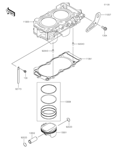 Cylinder/Piston Diagram and Parts List for KRF1000CPFNN 2023 Kawasaki Lawn Tractor Accessories