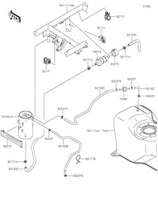 Fuel Evaporative System Diagram and Parts List for KAF400TKS 2019 Kawasaki Lawn Tractor Accessories