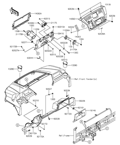 Front Box Diagram and Parts List for KAF1000EGF 2016 Kawasaki Lawn Tractor Accessories