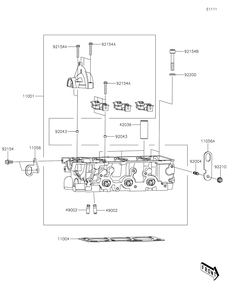 Cylinder Head Diagram and Parts List for KAF820BJF 2018 Kawasaki Lawn Tractor Accessories