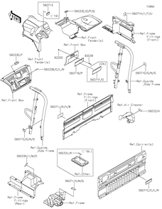 Labels Diagram and Parts List for KAF1000EHF 2017 Kawasaki Lawn Tractor Accessories