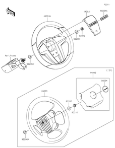 Steering Wheel Diagram and Parts List for KAF820FNFNN 2022 Kawasaki Lawn Tractor Accessories