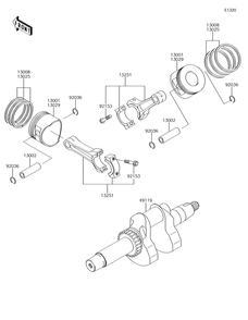 Crankshaft/Piston Diagram and Parts List for KAF620SGF 2016 Kawasaki Lawn Tractor Accessories