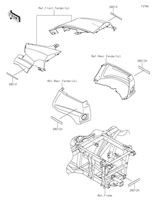Reflectors Diagram and Parts List for KRF800JNFNL 2022 Kawasaki Lawn Tractor Accessories