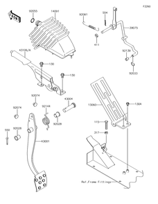 Brake Pedal/Throttle Lever Diagram and Parts List for KAF620SGF 2016 Kawasaki Lawn Tractor Accessories