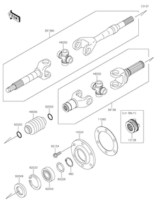 Drive Shaft-Rear Diagram and Parts List for KAF620SKF 2019 Kawasaki Lawn Tractor Accessories