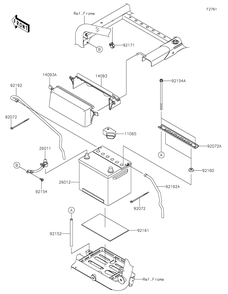 Battery Diagram and Parts List for KRF1000CMFNN 2021 Kawasaki Lawn Tractor Accessories