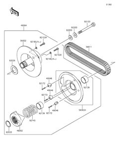 Driven Converter/Drive Belt Diagram and Parts List for KAF400FGF 2016 Kawasaki Lawn Tractor Accessories