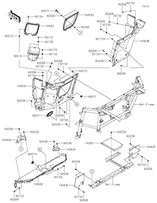 Frame Fittings-Rear Diagram and Parts List for KRF1000CMFNN 2021 Kawasaki Lawn Tractor Accessories