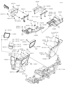 Frame Fittings-Rear Diagram and Parts List for KRT1000APFNN 2023 Kawasaki Lawn Tractor Accessories