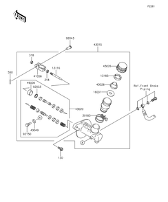 Master Cylinder Diagram and Parts List for KAF400EDF 2013 Kawasaki Lawn Tractor Accessories