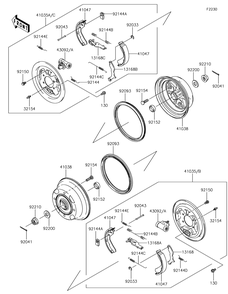 Front Hubs/Brakes Diagram and Parts List for KAF400KJF 2018 Kawasaki Lawn Tractor Accessories