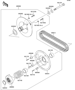 Driven Converter/Drive Belt Diagram and Parts List for KAF400BEF 2014 Kawasaki Lawn Tractor Accessories