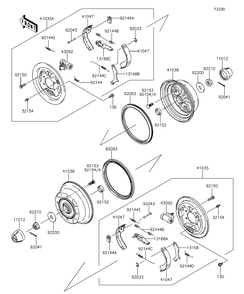 Front Hubs/Brakes Diagram and Parts List for KAF400EDF 2013 Kawasaki Lawn Tractor Accessories