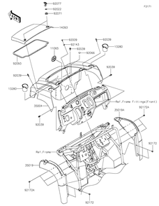 Front Fender Diagram and Parts List for KAF400YPFNN 2023 Kawasaki Lawn Tractor Accessories