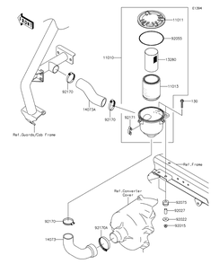 Air Cleaner-Belt Converter Diagram and Parts List for KAF620RFF 2015 Kawasaki Lawn Tractor Accessories