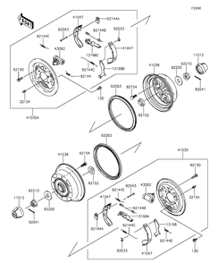 Rear Hubs/Brakes Diagram and Parts List for KAF400EGF 2016 Kawasaki Lawn Tractor Accessories