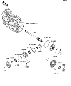 Front Bevel Gear Diagram and Parts List for KRT750ACF 2012 Kawasaki Lawn Tractor Accessories