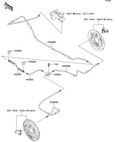 Rear Brake Piping Diagram and Parts List for KAF400BEF 2014 Kawasaki Lawn Tractor Accessories