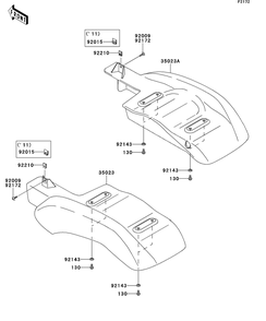 Rear Fender Diagram and Parts List for KAF400BEF 2014 Kawasaki Lawn Tractor Accessories