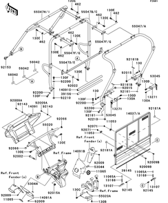 Guards/Cab Frame Diagram and Parts List for KAF620RCF 2012 Kawasaki Lawn Tractor Accessories