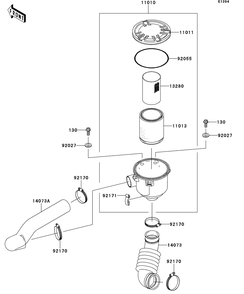 Air Cleaner-Belt Converter Diagram and Parts List for KAF400BEF 2014 Kawasaki Lawn Tractor Accessories